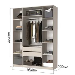 Шафа 4-дверна з антресоллю MebelStar Оскар Gloss BL-B, блок шухляд 160x52x260 см Сіра мишка/Сірий (MBS-5526) - мініатюра 3