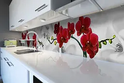 Кухонний фартух самоклеючий Червона орхідея шовк ПВХ наклейка квіти сірий 60х300 см Happy Pocket Z180390