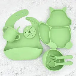 Силіконовий посуд для дітей набір Білка ПРЕМІУМ якість Трав'яний