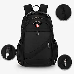 Рюкзак, швейцарський рюкзак, SwissGear 8810, рюкзак туристичний, рюкзак для ноутбука Чорний - мініатюра 2