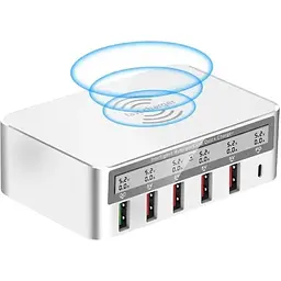 Зарядний пристрій Primo WLX-818PF 100W 1xUSB QC3.0 / 4xUSB / 1xPD Type-C / бездротова зарядка Qi 10W White - мініатюра 3