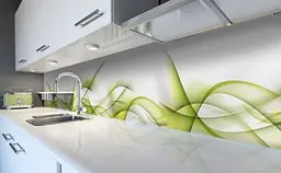 Вініловий кухонний фартух Зелені Лінії наклейка для кухні ПВХ Абстракція 60х300 см Happy Pocket Z181694