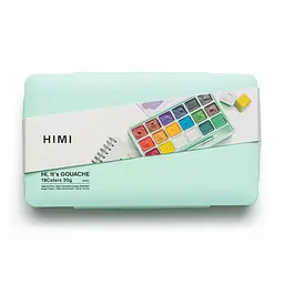 Набір гуашевих фарб HIMI Jelly Cup 18x30 мл, 3 пензлі, зелений пластиковий пенал (6976939683505)