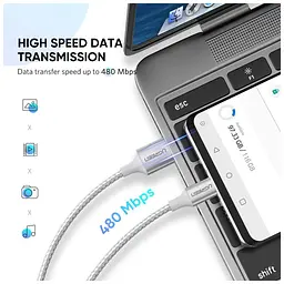 Дата кабель USB 2.0 AM to Type-C 1.5m 3.0A 18W US288 White Ugreen (60132) - мініатюра 2