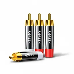 Аудіоштекери RCA під паяння UGREEN AV203 4 шт. тюльпани для складання та ремонту аудіокабелів розбірний корпус із різьбовим з’єднанням позолочені контакти TPU-хвостовик для захисту кабелю від перегину 2 білі та 2 червоні (60381)