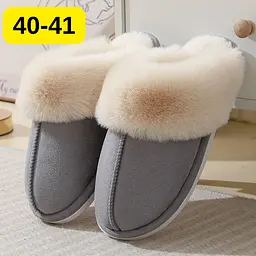Жіночі домашні капці з хутром Slippers теплі м’які закриті тапочки для дому 40-41 сірий KT8003843 - мініатюра 2