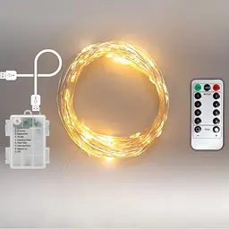 Гірлянда на батарейках роса 2в1 Niki Light 10 метрів 100 лед пульт 8 режимів гірлянда від батерейок та USB теплий білий