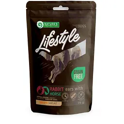 Ласощі для собак кроличьи уши з кониною Nature's Protection Lifestyle Dried Rabbit Ears With Horse 75 г