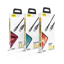 Кабель Aspor AC-08 Nylon LED USB – Micro (3A/1м)- чорний - мініатюра 3