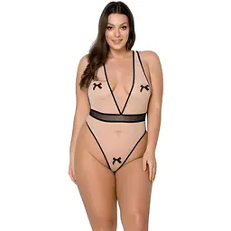 Боді Passion Viena Body beige контрастне бантики вставка-сітка відкриті сідниці 4XL/5XL