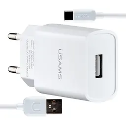 МЗП USAMS T21 Charger kit- T18 single USB EU charger + Type-C cable White
