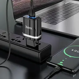 Мережевий зарядний пристрій Hoco N1, 12W 2.4 A з USB-роз'ємом і кабелем Type-C чорний - мініатюра 9