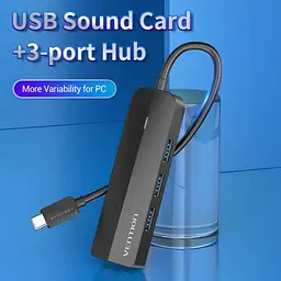 Хаб USB 3.1 Type-C -> 3xUSB 3.0/MicroUSB/3.5mm Sound Adapter чорний Vention - мініатюра 2