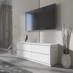 Тумба під телевізор Vays R-6 Білий, 4 шухляди без ручок, ЛДСП, 140×40×53 см