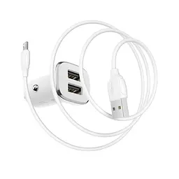 Автомобільний зарядний пристрій Borofone BZ12 2 USB білий + кабель USB to MicroUSB - мініатюра 2
