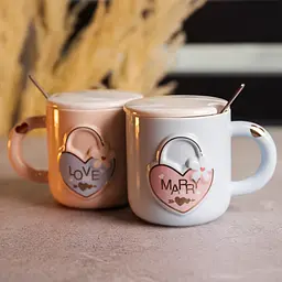 Парні чашки порцелянові Lovers' Lock 400 мл з ложками FM-32 - мініатюра 2