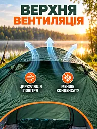 Намет автоматичний 4-місний 200×200×145 см з москітною сіткою для кемпінгу та риболовлі, зелений (49676379) - мініатюра 5