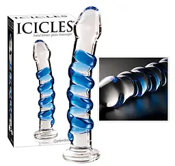 Скляний фалоімітатор Icicles №05 17.8 см синій - мініатюра 2