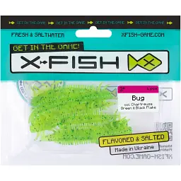 Силікон X-Fish Bug 3" Chartreuse Green & Black Flake (6шт/уп) - мініатюра 2