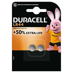 Батарейка Duracell LR44 1.5V спеціалізована лужна типу таблетка, 76A/A76/V13GA, 2шт. в упаковці (5000394504424 / 5007795)