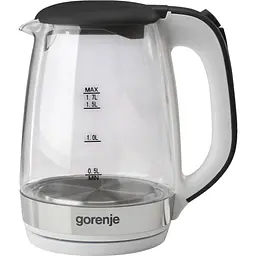 Електрочайник Gorenje 1.7 л, 2,200 Вт, strix контроль, скло, білий