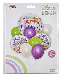 Набір надувних фольгованих кульок Happy Birthday яскраві декоративні для свят 6 шт Фіолетовий з Салатовим - мініатюра 2