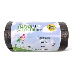 Пакети для сміття, 35 л, 100 шт, чорний, Власне виробництво, HD поліетилен, для дому, кухні, офісу