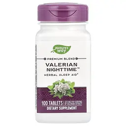 Екстракти валеріани і меліси Nature's Way Valerian Nighttime, 100 таблеток для гарного сну