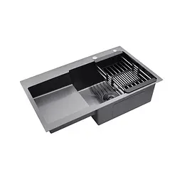 Кухонна мийка Kroner KRP Schwarze - 7848RHM PVD (3,0/1,0 мм) CV030024, Чорний - мініатюра 5