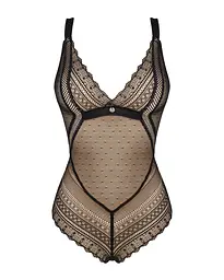 Мереживне боді з декольте Obsessive Estiqua teddy M/L, чорне, широкі лямки - мініатюра 5