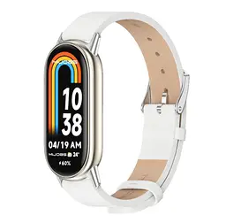 Шкіряний ремінець Mijobs для фітнес браслета Xiaomi Smart Band 9 White Silver - мініатюра 2