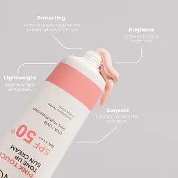 Сонцезахисний крем для обличчя Sinoz Pink Touch Tone Up SPF50+ для вирівнювання тону 50 мл - мініатюра 3