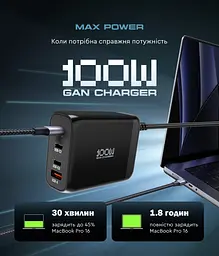 Мережевий зарядний пристрій ArmorStandart Resolute Power ARP-131 100W GaN Black (ARM70024) - мініатюра 2