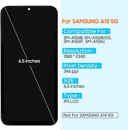 Екран TFT для Samsung Galaxy A15 5G A156 Заміна екрана — для Galaxy A15 5G РК-дисплея SM-A156B A156P A156U Дігітайзер для Samsung - мініатюра 5
