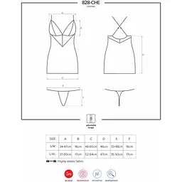 Сатиновий комплект для сну з мереживом Obsessive 828-CHE-1 chemise & Thong L/XL, чорний - мініатюра 7
