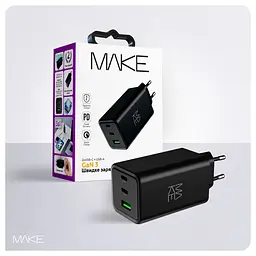 Зарядний пристрій мережевий MAKE 100W GaN3 2xType-C PD3.0 + USB QC4.0 Black - мініатюра 7