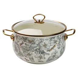 Каструля емальована 6,5 л зі скляною кришкою, flowers Yiwu HP-2-107
