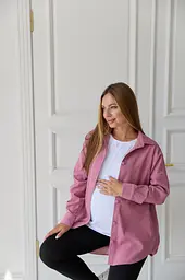 Жіноча сорочка для вагітних стилю oversize з мікровельвету Varna розмір L-XL Lullababe пудрова - мініатюра 6