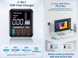 Адаптер - зарядний пристрій ASOMETECH 72W 4 port intelligence charger WLX-A9T - мініатюра 3