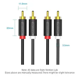 Кабель Audio 2RCA-2RCA Vention F/F 26К gold-plated 29 AWG 0.25m PVC Shell Black (BCMBD) - мініатюра 10
