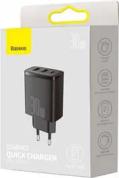 Мережевий зарядний пристрій Baseus Compact Quick Charger 2U + C 30W EU Чорний - мініатюра 3