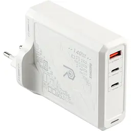 Зарядний пристрій Remax RP-U106 Mecha Warrior GaN 140W 2C/1A MacBook Pro PD 3.1 Lenovo IdeaPad 14pro White
