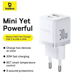 Мережевий зарядний пристрій Baseus Palm Fast Charger Type-C+USB 30W P1011160A213-00 White - мініатюра 9