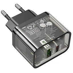 МЗП Hoco N34 Dazzling dual-port PD20W+QC3.0 charger (EU) Transparent Black - мініатюра 3