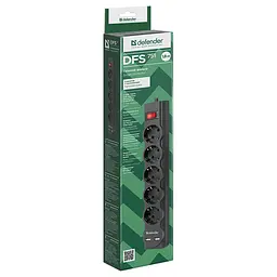 Мережевий фільтр 1.8 м, DFS 751, Black, 5 розеток, 2xUSB (2.1A), 10А, до 2.2 кВт, виключатель (99751) - мініатюра 2