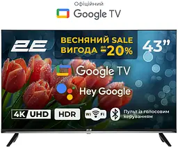 Телевізор 43" LED 4K 60Hz Smart Google TV Black 2E teh0018408