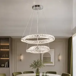 Двоярусна хромована світлодіодна люстра Splendid Ray LD8812/600+400B/2B LED (CH) з кришталевими кільцями 60/40 см