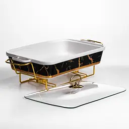 Мармітниця порцелянова Yiwu Black Marble 2 л 40х22.5х15.5 см марміт на підставці для перших страв ML438-15 - мініатюра 4