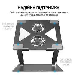 Охолоджувальна підставка для ноутбука до 15.6 дюймів OfficePro LS-121-G 2xfans Aloy Aluminum Gray - мініатюра 7