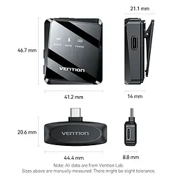 Мікрофон Vention USB Type-C 2-Pack Wireless Lavalier Black (NCBB0) - мініатюра 3